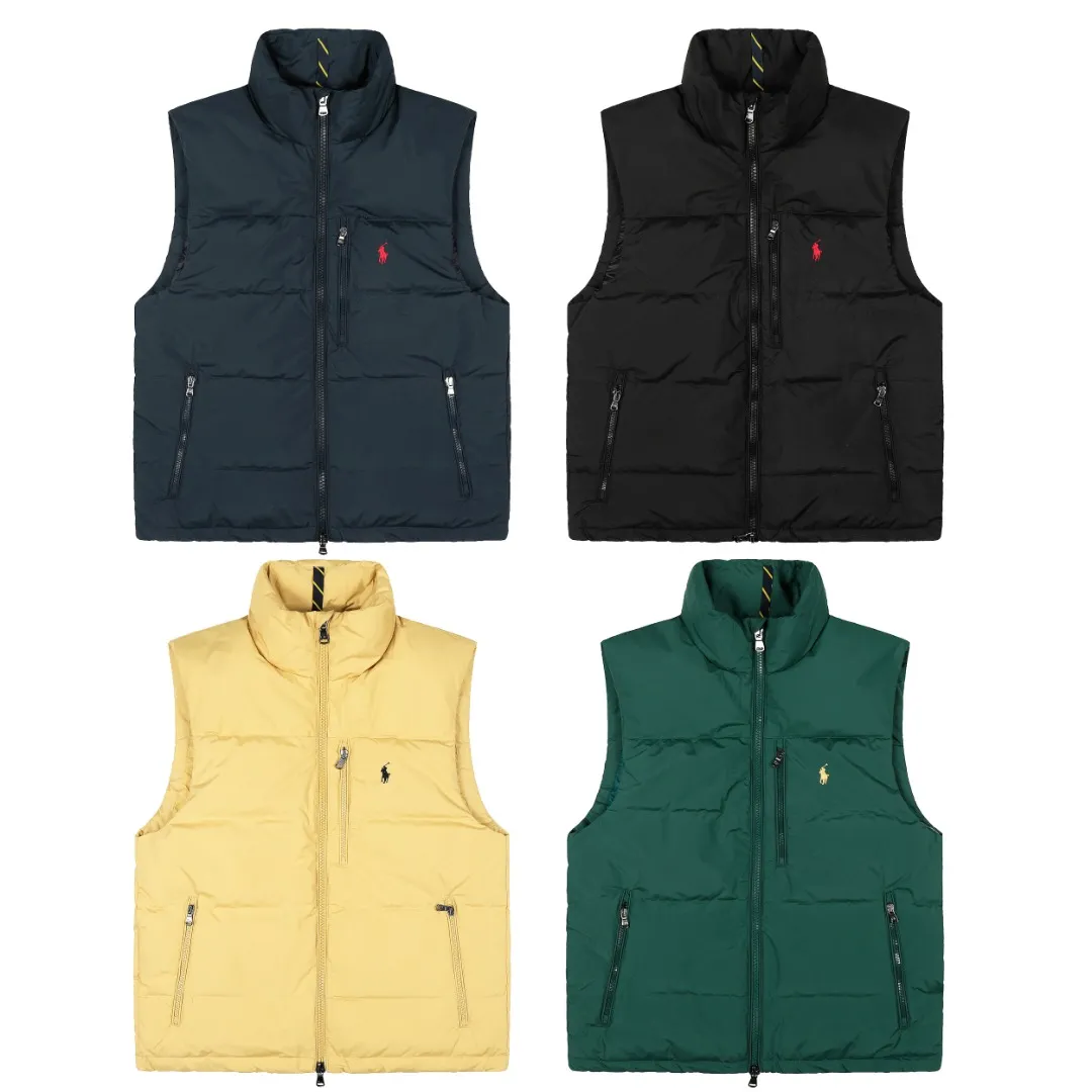 P490 Top quality" Style number: 9002# [Ralph Lauren winter basic solid color embroidery same style down vest for men and women] ✅Ralph Lauren American retro chest zipper high version top-level down filling winter down vest ✅100% high-quality white duck down, high version top-level down filling ✅Double-layer inner velvet to strictly prevent velvet running ✅Built-in adjustable drawstring, windproof and coldproof, considerate and in place ✅Original version, the maximum size can be worn up to 200 pounds. Loose and comfortable, no pressure. ✅Same style for male and female couples. Recommended OOTD wear in winter~ Size: S-XL Color: Black, Navy, Khaki, Wood Green